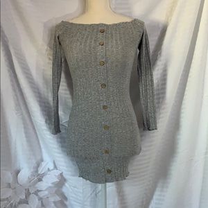⭐️off the shoulder grey button dress shein